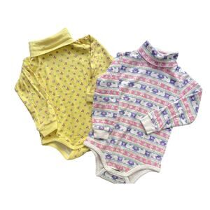 VTG BASIC EDITIONS Bundle Lot of 2 Floral Turtleneck Bodysuit Bear SZ 24 MONTHS